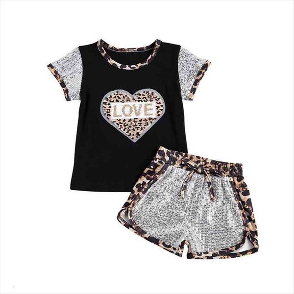 summer toddler kid baby girls 2pcs clothes sets short sleeve leopard heart print t shirts sequins shorts outfits, White
summer toddler kid baby girls 2pcs clothes sets short sleeve leopard heart print t shirts sequins shorts outfits, White