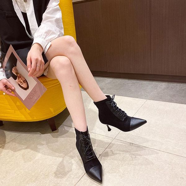 stitching suede winter 2021 knights' pointed lace up short heel slip on elastic barefoot boots, Black
stitching suede winter 2021 knights' pointed lace up short heel slip on elastic barefoot boots, Black