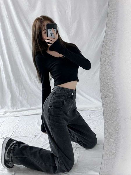 black gray wide leg women's spring and autumn loose high waist irregular design pants, Blue
black gray wide leg women's spring and autumn loose high waist irregular design pants, Blue