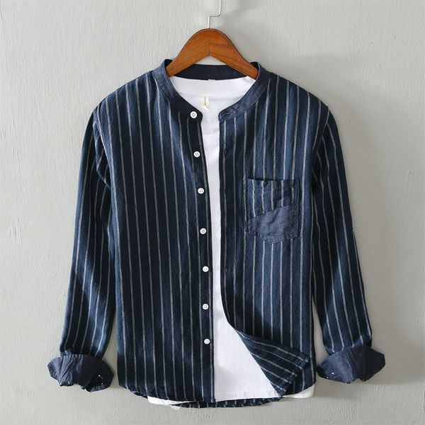 2021 new long-sleeved brand linen and cotton casual stand collar comfortable shirts for men stripe shirt mens overhemd camisa 0ryx, White;black
2021 new long-sleeved brand linen and cotton casual stand collar comfortable shirts for men stripe shirt mens overhemd camisa 0ryx, White;black