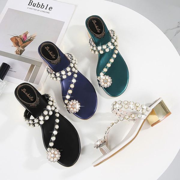 pearl all-match sandals heel rhinestone 2021 coarse heel toe, Black
pearl all-match sandals heel rhinestone 2021 coarse heel toe, Black