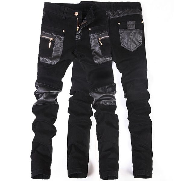 fashion jeans zipper splicing leather pants long pencil slim spring hole men's thin skinny men hiphop trousers, Blue
fashion jeans zipper splicing leather pants long pencil slim spring hole men's thin skinny men hiphop trousers, Blue