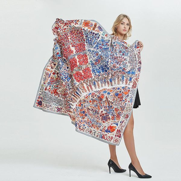 scarves 130*130cm silk garden flower luxurious women foulard square hijab scarf ladies shawl wrap muffler pareo female, Blue;gray
scarves 130*130cm silk garden flower luxurious women foulard square hijab scarf ladies shawl wrap muffler pareo female, Blue;gray
