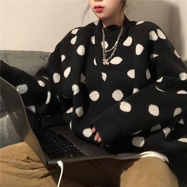 2021 new spring and autumn retro jacquard polka-dot casual all-match pullover round neck knitted sweater women uzve, White;black
2021 new spring and autumn retro jacquard polka-dot casual all-match pullover round neck knitted sweater women uzve, White;black