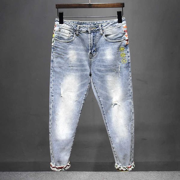 fashion streetwear men jeans retro light blue elastic cotton patchwork embroidery designer punk trousers hip hop ripped pants
fashion streetwear men jeans retro light blue elastic cotton patchwork embroidery designer punk trousers hip hop ripped pants