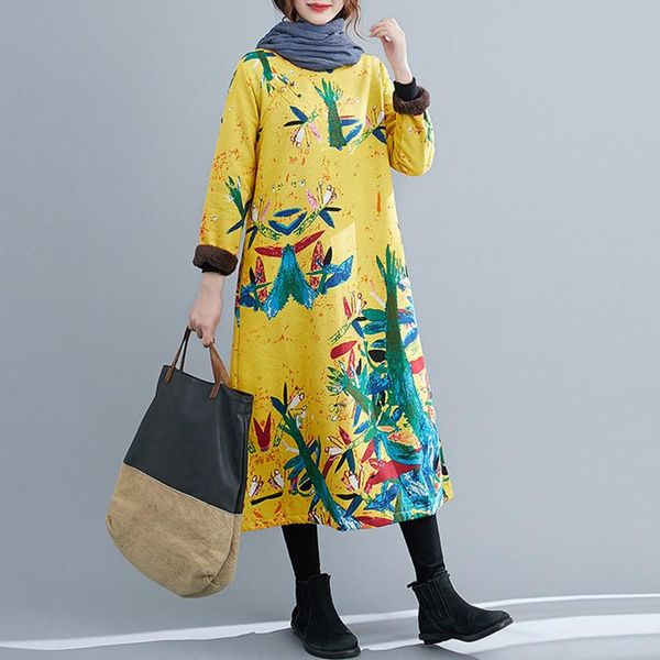 casual dresses vintage women cotton linen dress printed thick warm o neck long sleeve pocket autumn winter fleece lining midi robe, Black;gray
casual dresses vintage women cotton linen dress printed thick warm o neck long sleeve pocket autumn winter fleece lining midi robe, Black;gray