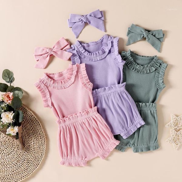 born baby girls rib knitted 3pcs set infant solid ruffled sleeveless romper shorts bow hairband outfits clothing sets, White
born baby girls rib knitted 3pcs set infant solid ruffled sleeveless romper shorts bow hairband outfits clothing sets, White
