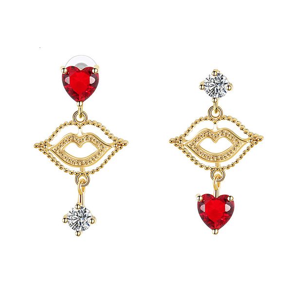 dangle earrings selling micro inlaid red zircon love lips asymmetric korean creative personality fashion, Silver
dangle earrings selling micro inlaid red zircon love lips asymmetric korean creative personality fashion, Silver