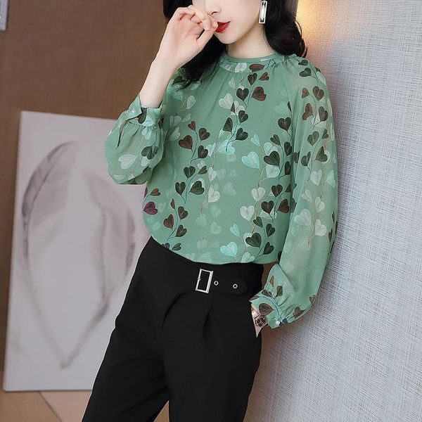 green printed chiffon shirt female long sleeved fashion round neck temperament loose unadorned pullover blouses women spring, White
green printed chiffon shirt female long sleeved fashion round neck temperament loose unadorned pullover blouses women spring, White