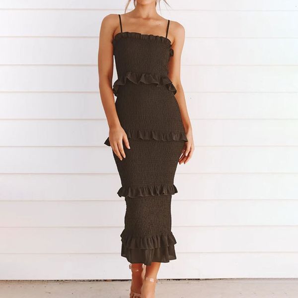 2021 new casual party solid ruched chiffon midi strap ruffles bodycon elegant sling long hhda, Black;gray
2021 new casual party solid ruched chiffon midi strap ruffles bodycon elegant sling long hhda, Black;gray