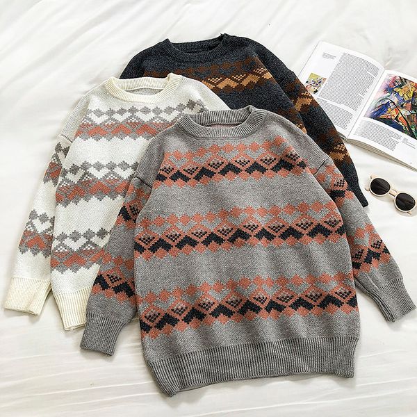 2021 new women vintage geometry sweater autumn winter long sleeved loose oversize pullover sweaters woman korean knitted jumper d0yc, White;black
2021 new women vintage geometry sweater autumn winter long sleeved loose oversize pullover sweaters woman korean knitted jumper d0yc, White;black