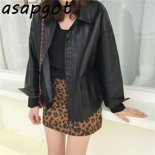 faux leather women jackets fall loose black leather jacket korean chic casual wild moto biker clothes fashion streetwear coat 210610
faux leather women jackets fall loose black leather jacket korean chic casual wild moto biker clothes fashion streetwear coat 210610