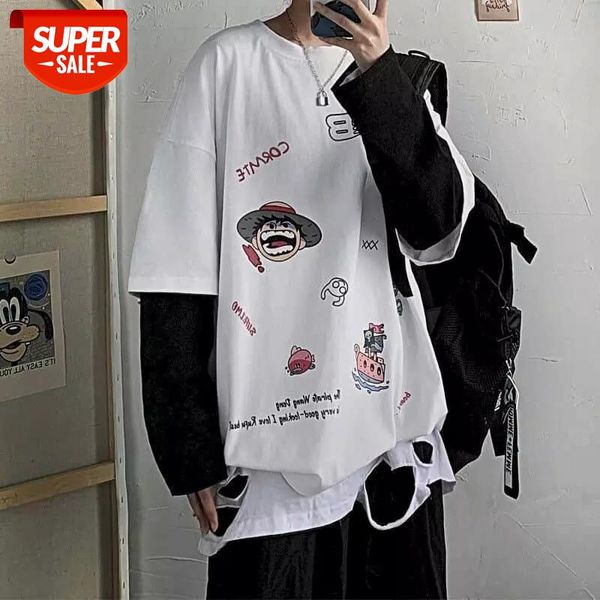 Fake two-piece t-shirt male long-sleeved Hong Kong style brand top loose wild Korean version of the trend of student couple fits #l59J, White;black
Fake two-piece t-shirt male long-sleeved Hong Kong style brand top loose wild Korean version of the trend of student couple fits #l59J, White;black