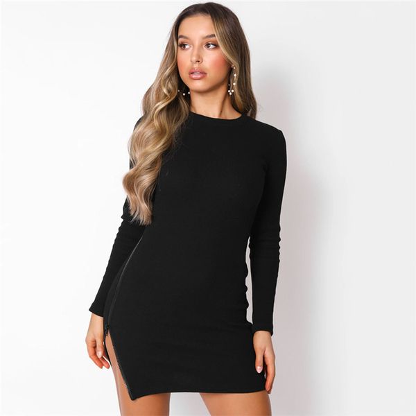 long sleeve bodycon women party dress autumn winter fashion mini dress o-neck clubwear side slit zippers wrap dress, Black;gray
long sleeve bodycon women party dress autumn winter fashion mini dress o-neck clubwear side slit zippers wrap dress, Black;gray