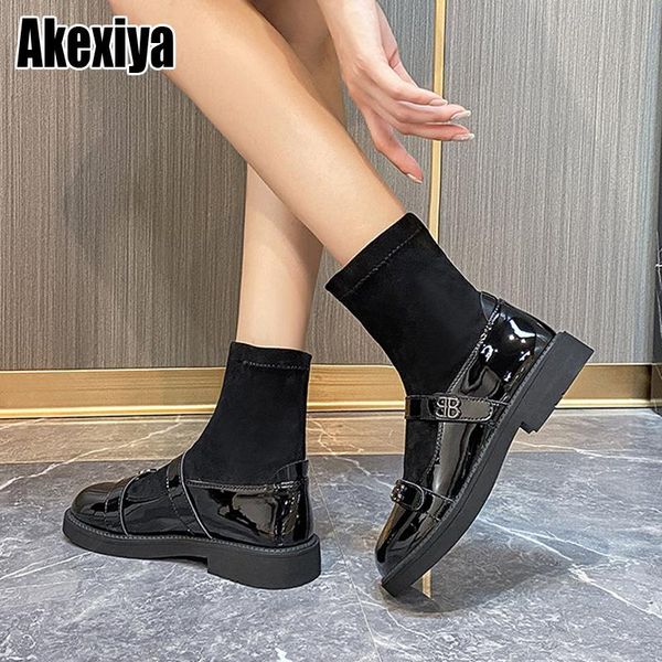 boots fashion sock genuine leather stretch fabric square heel round toe patchwork pearl mary janes shoes bc1952, Black
boots fashion sock genuine leather stretch fabric square heel round toe patchwork pearl mary janes shoes bc1952, Black