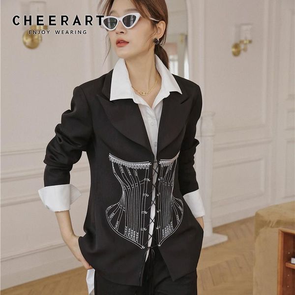 women's suits & blazers cheerart 2021 fashion black designer blazer women bandage fall jacket print tunic ladies suit coats and jackets, White;black
women's suits & blazers cheerart 2021 fashion black designer blazer women bandage fall jacket print tunic ladies suit coats and jackets, White;black