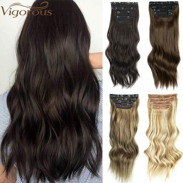 synthetic wigs vigorous 4pcs/set 20'' hairpieces long wavy hair clip in high temperature fiber black dark brown hairpiece
synthetic wigs vigorous 4pcs/set 20'' hairpieces long wavy hair clip in high temperature fiber black dark brown hairpiece