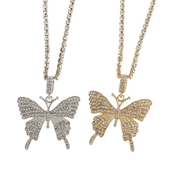 chokers hip hop jewelry butterfly pendant inlaid zircon rock hipster necklace party anniversary unisex, Golden;silver