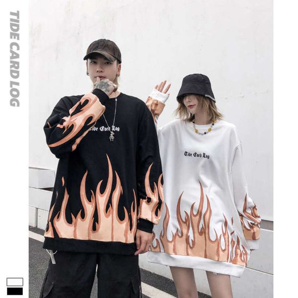 autumn winter new round neck pullover long sleeve loose sweater for men and women couples flame printing high street trend top, Black
autumn winter new round neck pullover long sleeve loose sweater for men and women couples flame printing high street trend top, Black