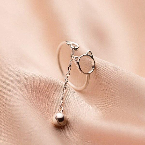 cluster rings a00594 real 925 sterling silver cute sweet kitten bead link chain open finger ring for women korean romantic party jewelry, Golden;silver
cluster rings a00594 real 925 sterling silver cute sweet kitten bead link chain open finger ring for women korean romantic party jewelry, Golden;silver