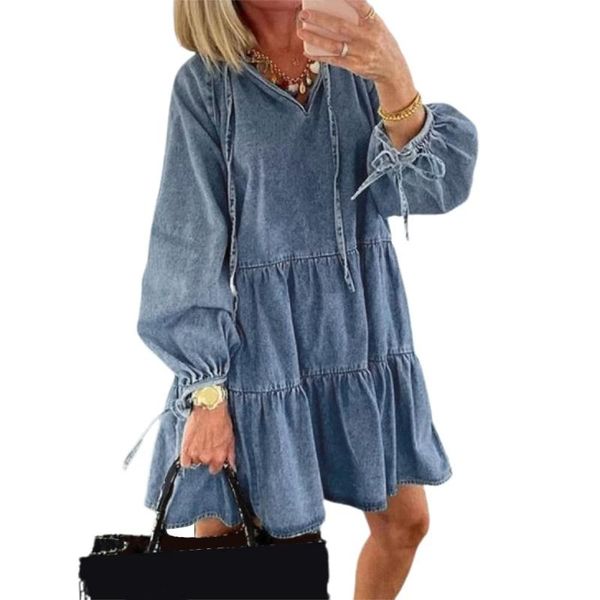 casual dresses women solid color v neck long sleeve lace up large hem a line mini dress, Black;gray
casual dresses women solid color v neck long sleeve lace up large hem a line mini dress, Black;gray