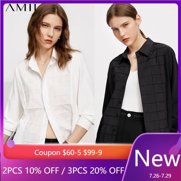 women's blouses & shirts amii minimalism summer shirt for women fashion plaid turn-down collar loose causal streetwear 1217t0146, White
women's blouses & shirts amii minimalism summer shirt for women fashion plaid turn-down collar loose causal streetwear 1217t0146, White