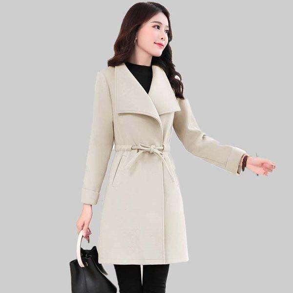 women's wool & blends autumn and winter clothing plus size woolen coat mid-length chic solid color loose drawstring slim jacket casaco, Black
women's wool & blends autumn and winter clothing plus size woolen coat mid-length chic solid color loose drawstring slim jacket casaco, Black