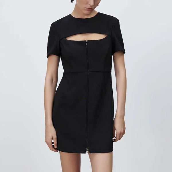 dress za summer black o-neck hollow zipper elegant and chic women dress fashion street office youth women 210601, Black;gray
dress za summer black o-neck hollow zipper elegant and chic women dress fashion street office youth women 210601, Black;gray