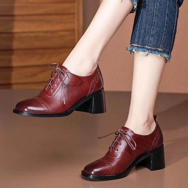 dress shoes lace-up natural soft genuine leather women heels round toe fashion waterproof high heel office work, Black
dress shoes lace-up natural soft genuine leather women heels round toe fashion waterproof high heel office work, Black