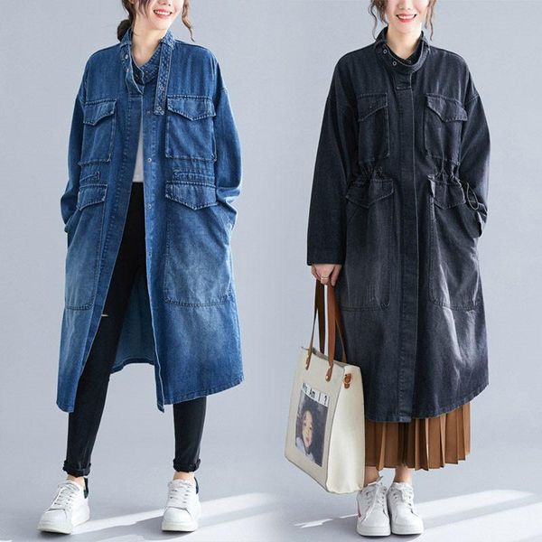 women's trench coats wild cowboy windbreaker denim coat women autumn long washed patch large pocket casual cardigan plus size bf jacket, Tan;black
women's trench coats wild cowboy windbreaker denim coat women autumn long washed patch large pocket casual cardigan plus size bf jacket, Tan;black