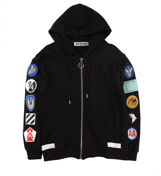 ow embroidered badge off wild stripe couple hoodie cardigan sweater white zipper jacket men and women, Black;brown
ow embroidered badge off wild stripe couple hoodie cardigan sweater white zipper jacket men and women, Black;brown