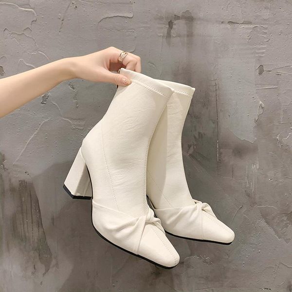 boots high heel ankle women pleated thick outdoor elegant short heels black beige botas mujer 2021
boots high heel ankle women pleated thick outdoor elegant short heels black beige botas mujer 2021