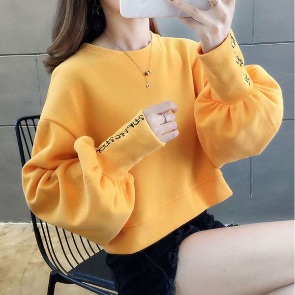 autumn and winter round neck women's sweater loose bf lazy style korean version short embroidery bubble sleeve exposed navel long, Black
autumn and winter round neck women's sweater loose bf lazy style korean version short embroidery bubble sleeve exposed navel long, Black