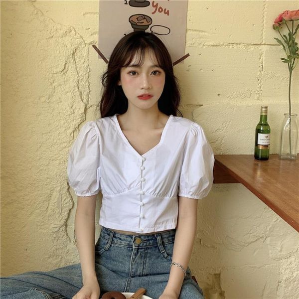 women's blouses & shirts women puff-sleeve summer v-neck solid short womens korean style single-breasted sweet students chic all-match, White
women's blouses & shirts women puff-sleeve summer v-neck solid short womens korean style single-breasted sweet students chic all-match, White