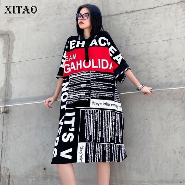 xitao plus size letter print split dress women clothes summer new loose casual turn down collar elegant dress hxm1008 210309, Black;gray 
xitao plus size letter print split dress women clothes summer new loose casual turn down collar elegant dress hxm1008 210309, Black;gray