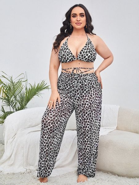 plus leopard halter triangle high waisted bikini swimsuit with cover up h4ek#, Black
plus leopard halter triangle high waisted bikini swimsuit with cover up h4ek#, Black