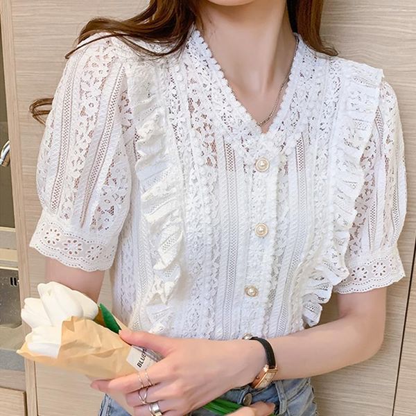 women's blouses & shirts 2021 fashion lace crochet summer v-neck short sleeve hollow white blouse women ruffle casual shirt clothes bl
women's blouses & shirts 2021 fashion lace crochet summer v-neck short sleeve hollow white blouse women ruffle casual shirt clothes bl