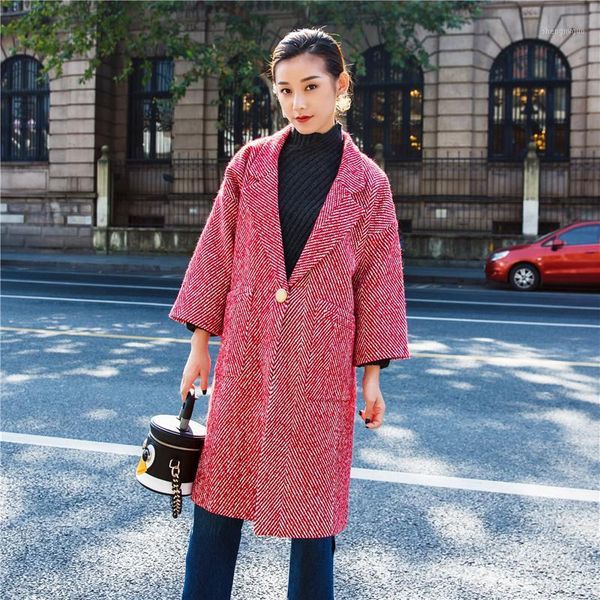 women's wool & blends women autumn winter three quarter sleeve woolen coat lady vintage fashion red turn down collar jacket loose long, Black
women's wool & blends women autumn winter three quarter sleeve woolen coat lady vintage fashion red turn down collar jacket loose long, Black