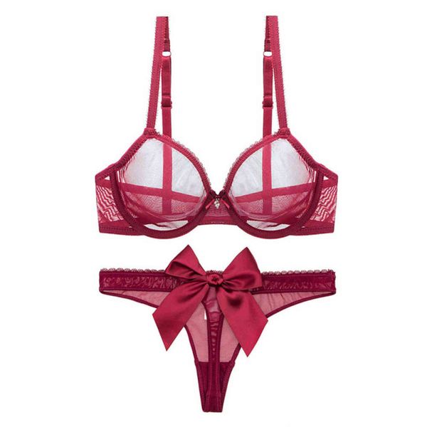 nxy set lace sheer see through bralette womens underwear bras set romantic brassiere breathable lingerie panty 1127, Red;black