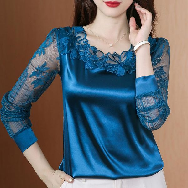 women's blouses & shirts -4xl elegant long sleeve lace shirt stitching satin blouse fashion women flower pullover plus size clothing, White
women's blouses & shirts -4xl elegant long sleeve lace shirt stitching satin blouse fashion women flower pullover plus size clothing, White