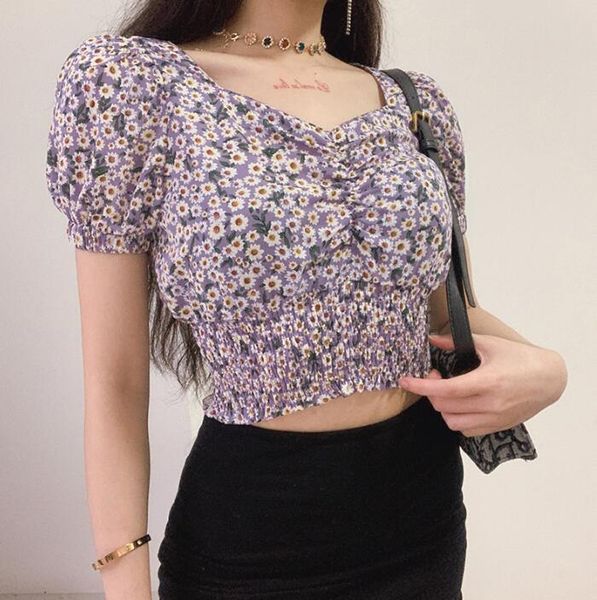 women's blouses & shirts summer purple floral bubble sleeve v-neck chiffon shirt women, White
women's blouses & shirts summer purple floral bubble sleeve v-neck chiffon shirt women, White