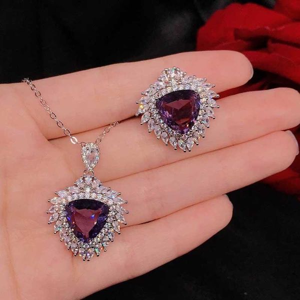 earrings & necklace 2021 geometry jewelry set inlay purple fat triangle cubic zirconia fashion pendant for women wedding eternal ring, Silver
earrings & necklace 2021 geometry jewelry set inlay purple fat triangle cubic zirconia fashion pendant for women wedding eternal ring, Silver