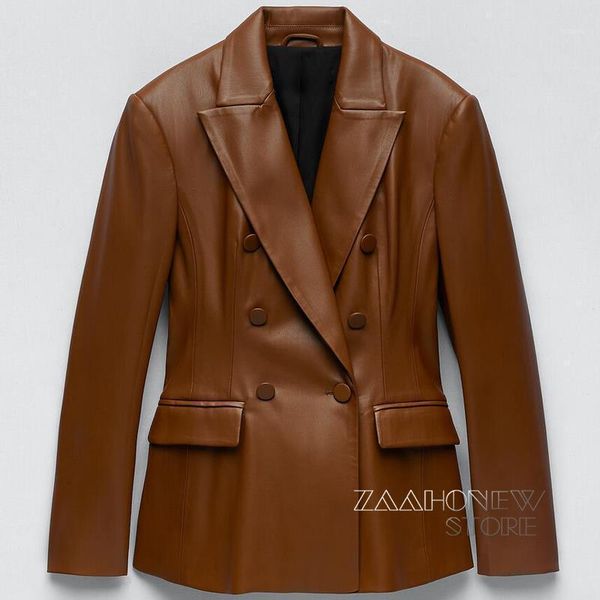 women's suits & blazers zaaho 2021 brown faux leather blazer women autumn winter casual long sleeve double breasted slim female coats, White;black
women's suits & blazers zaaho 2021 brown faux leather blazer women autumn winter casual long sleeve double breasted slim female coats, White;black