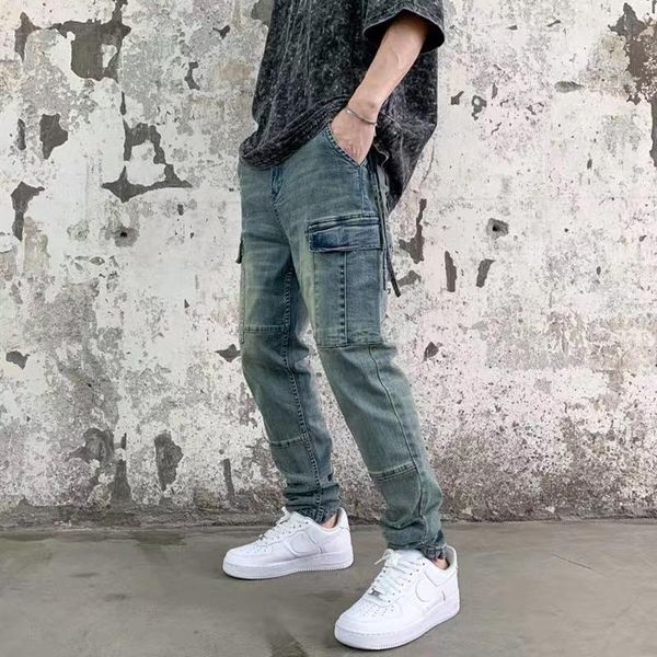 men's jeans original washed retro pockets pants mens streetwear slim stretch denim pencil hip hop harajuku trousers, Blue
men's jeans original washed retro pockets pants mens streetwear slim stretch denim pencil hip hop harajuku trousers, Blue
