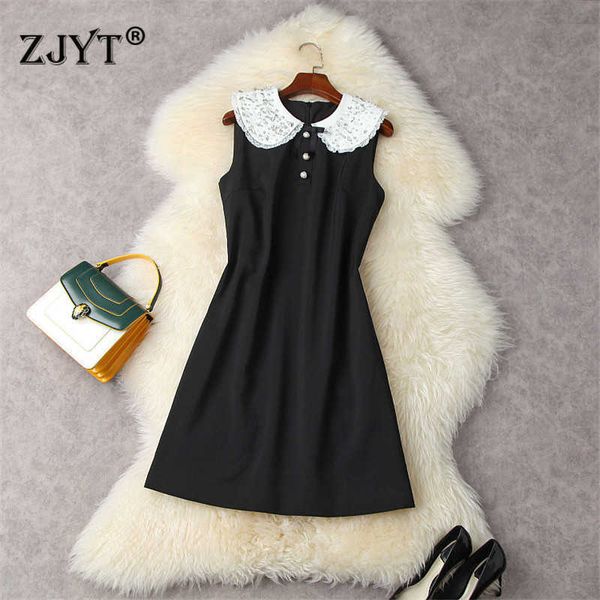 runway fashion summer women's luxury diamonds peter pan collar sleeveless solid black dress party vestidos de mujer casual 210601, Black;gray
runway fashion summer women's luxury diamonds peter pan collar sleeveless solid black dress party vestidos de mujer casual 210601, Black;gray