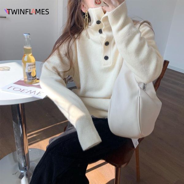 women's sweaters twinflames fall winter turtleneck women sweater korean autumn buttons loose jumper pullover long sleeve knitwear femal, White;black
women's sweaters twinflames fall winter turtleneck women sweater korean autumn buttons loose jumper pullover long sleeve knitwear femal, White;black