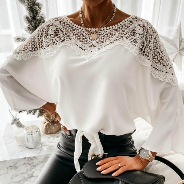 women's blouses & shirts woman lace splicing blouse solid color hollowed-out shoulder three quarter sleeve lace-up office lady plain, White
women's blouses & shirts woman lace splicing blouse solid color hollowed-out shoulder three quarter sleeve lace-up office lady plain, White