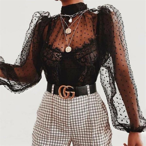 2021 ladies blouse mesh sheer polka dot print long sleeve hollow thin lace bottoming see thought blouses 2 colors, White
2021 ladies blouse mesh sheer polka dot print long sleeve hollow thin lace bottoming see thought blouses 2 colors, White