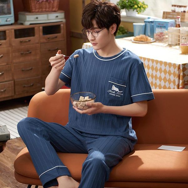summer cotton short sleeve men's pajamas set soft blue casual plus size male homewear cute cartoon pocket men sleepwear, Black;brown
summer cotton short sleeve men's pajamas set soft blue casual plus size male homewear cute cartoon pocket men sleepwear, Black;brown