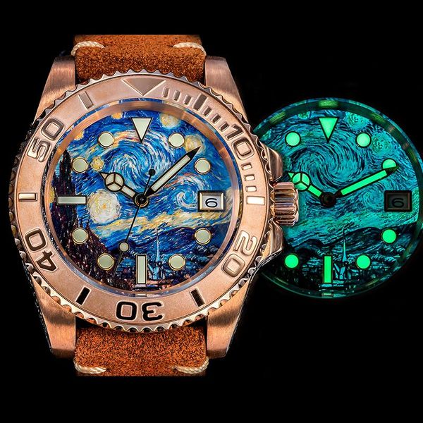 wristwatches men's bronze diver watch luminous dial pattern van gogh oil painting case nh35a automatic vintage mechanical water ghost, Slivery;brown
wristwatches men's bronze diver watch luminous dial pattern van gogh oil painting case nh35a automatic vintage mechanical water ghost, Slivery;brown